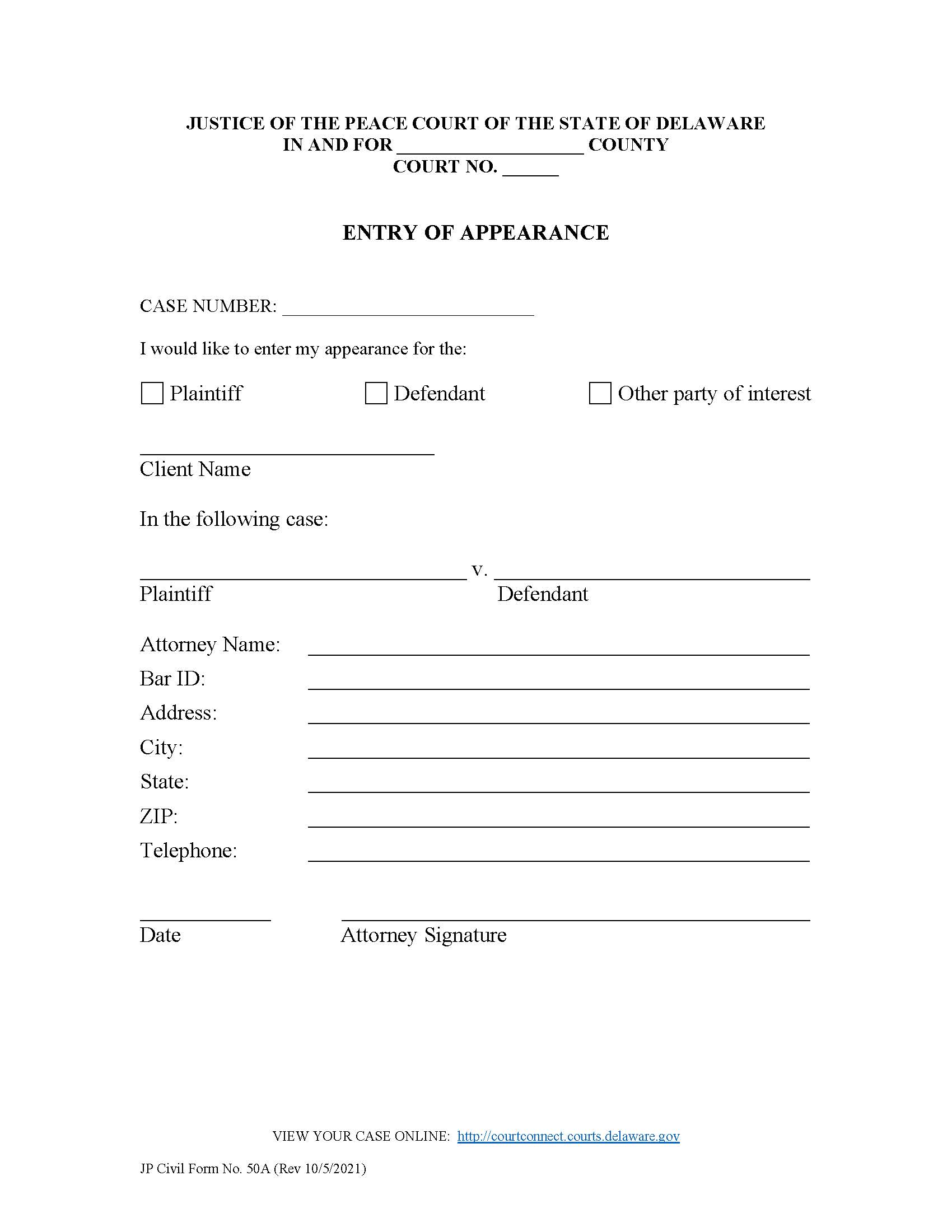 Entry Of Appearance {CF50A} | Pdf Fpdf Doc Docx | Delaware
