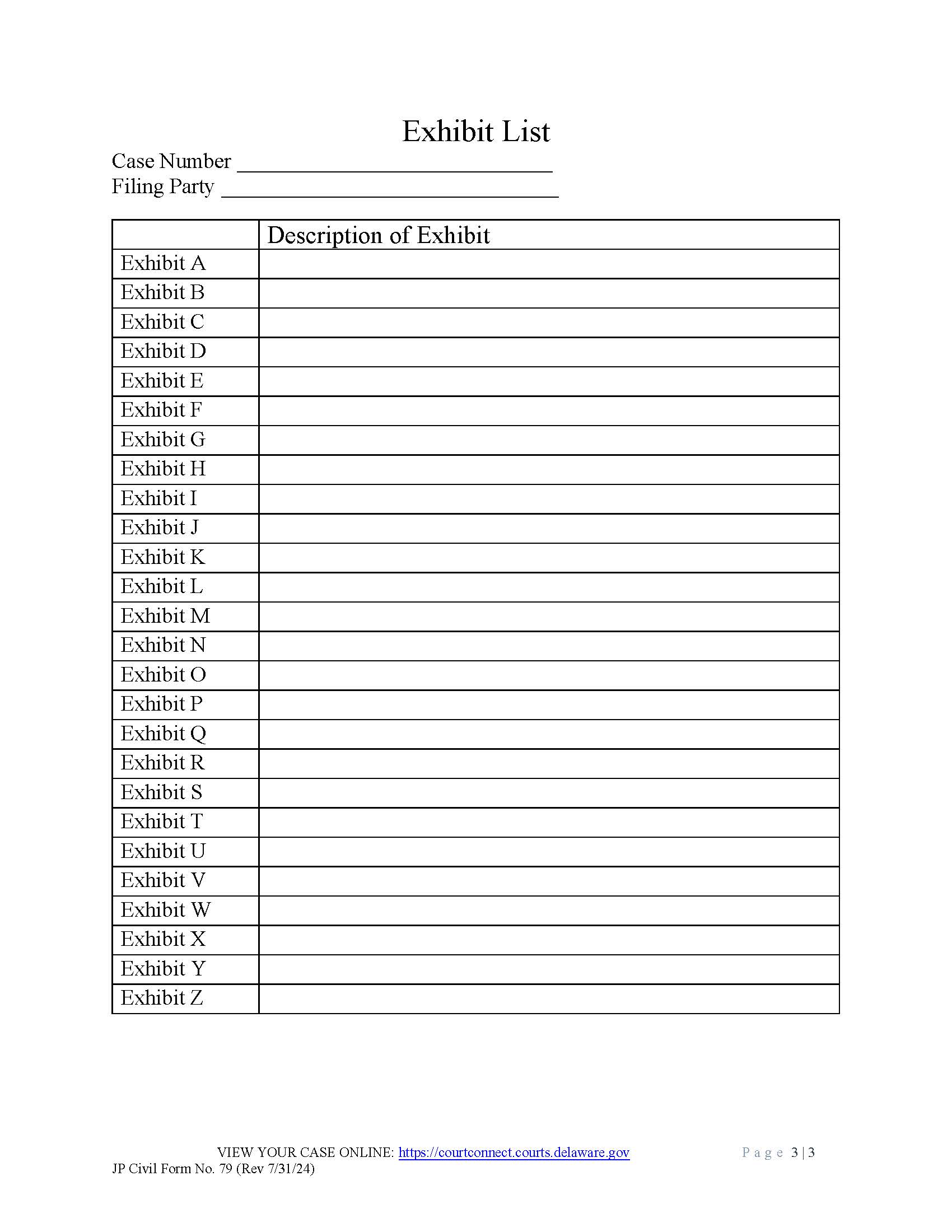 Exhibit List {CF79} | Pdf Fpdf Docx | Delaware