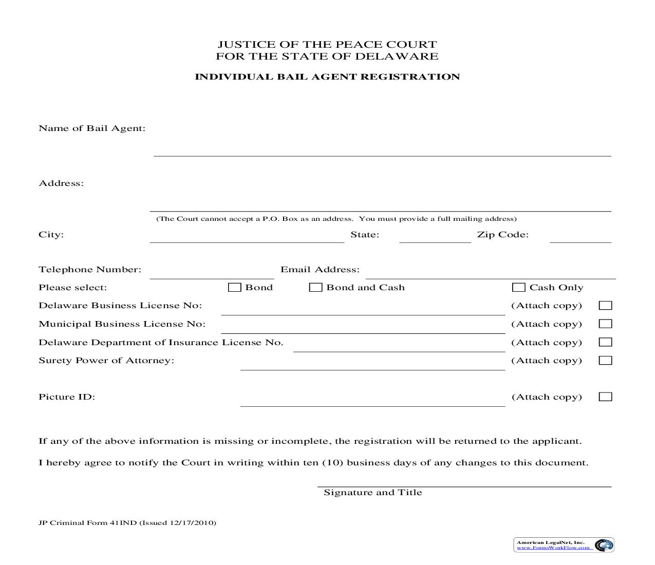 Individual Bail Agent Registration {41IND} | Pdf Fpdf Doc Docx | Delaware