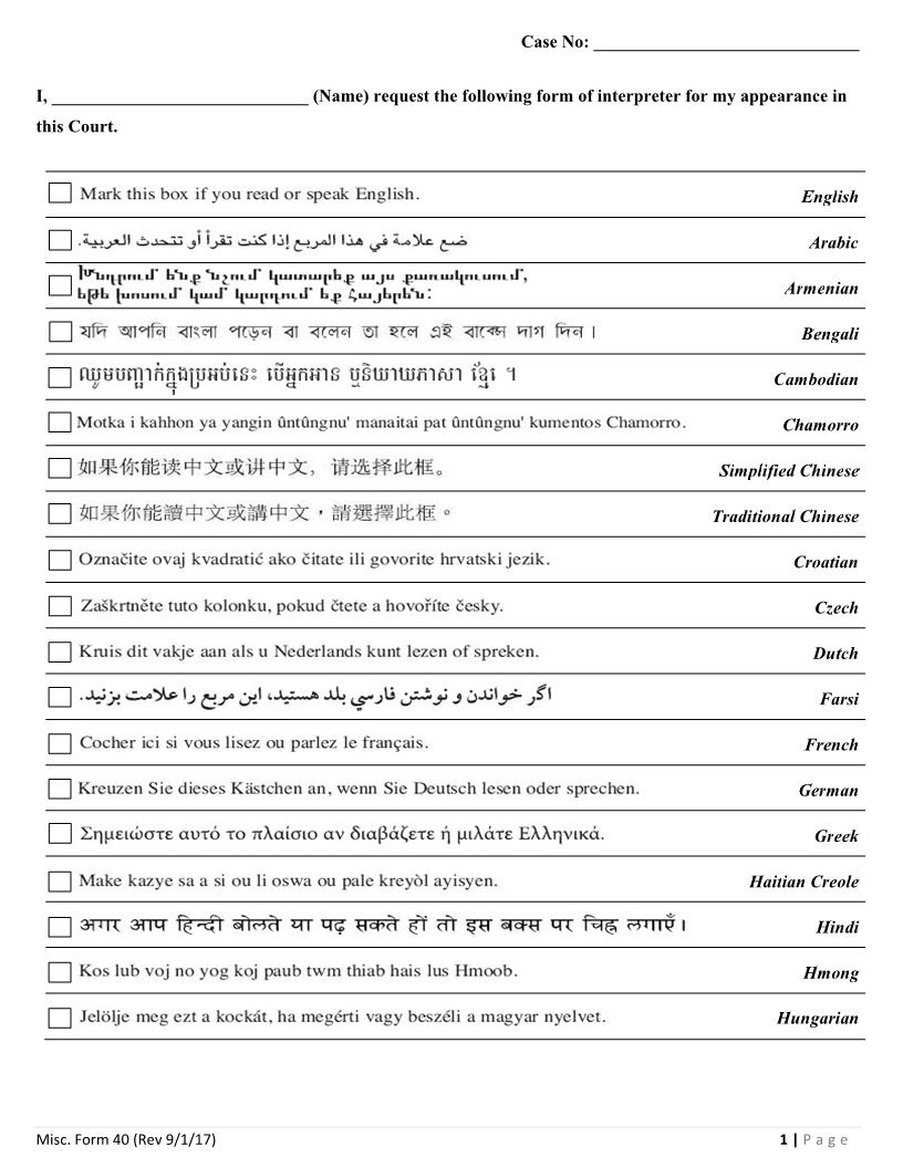 Language Identification And Request Forms {MISC40} | Pdf Fpdf Docx | Delaware