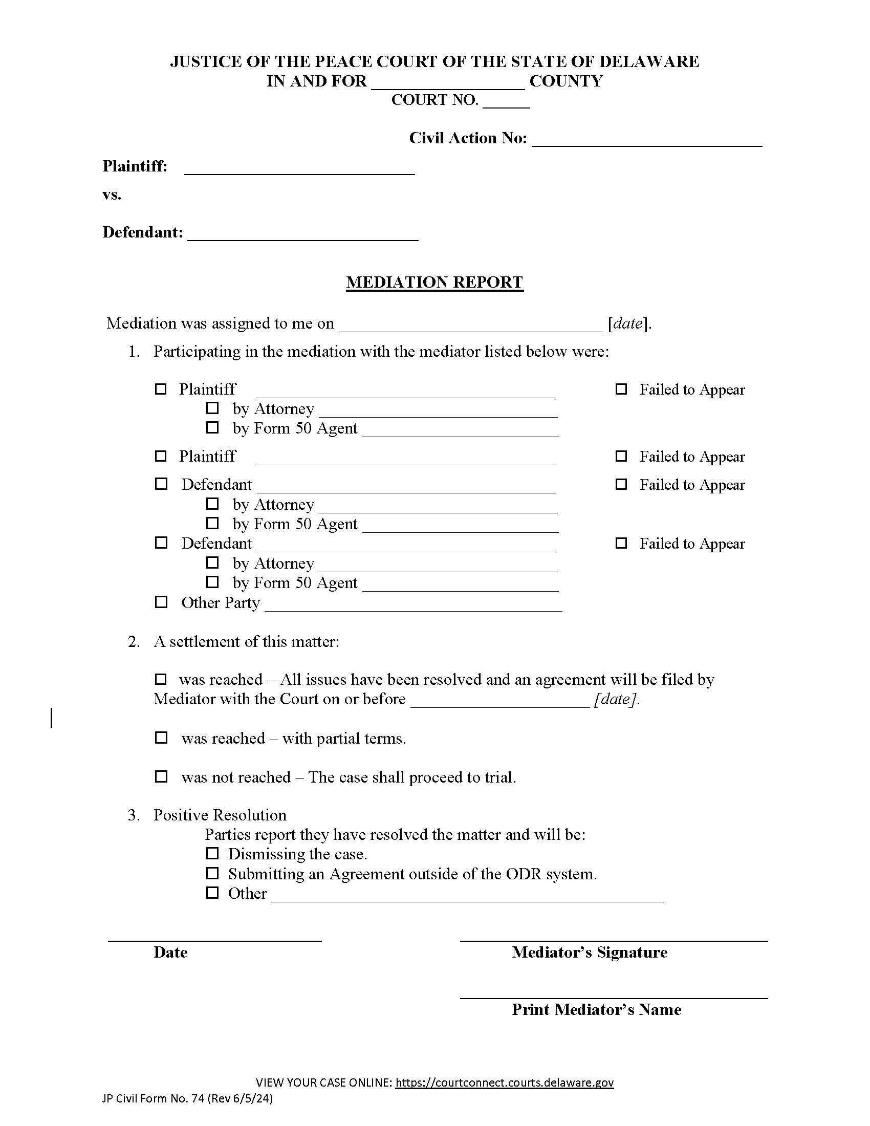 Mediation Report {CF74} | Pdf Fpdf Docx | Delaware