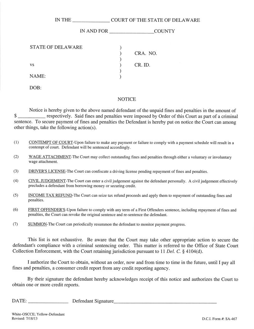 Notice Of Unpaid Fines And Penalties (OSCCE) | Pdf Fpdf Doc Docx | Delaware