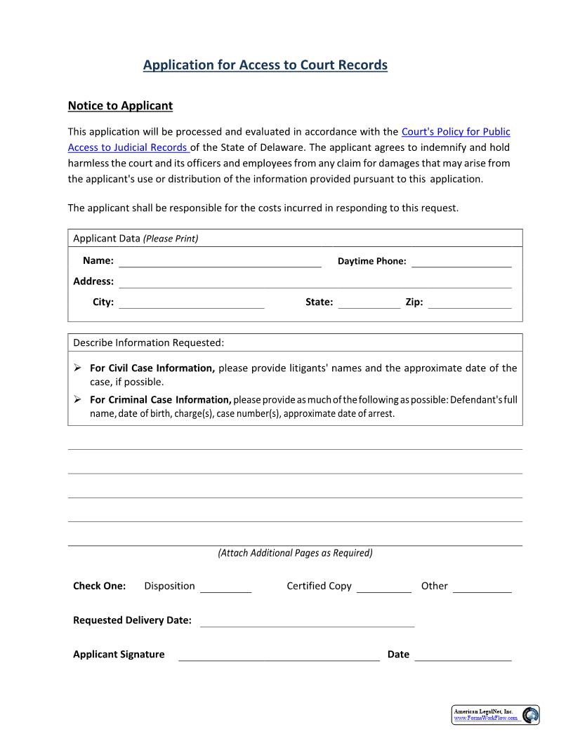 Application For Access To Court Records {ADM-ADM-03-A} | Pdf Fpdf Docx | Delaware