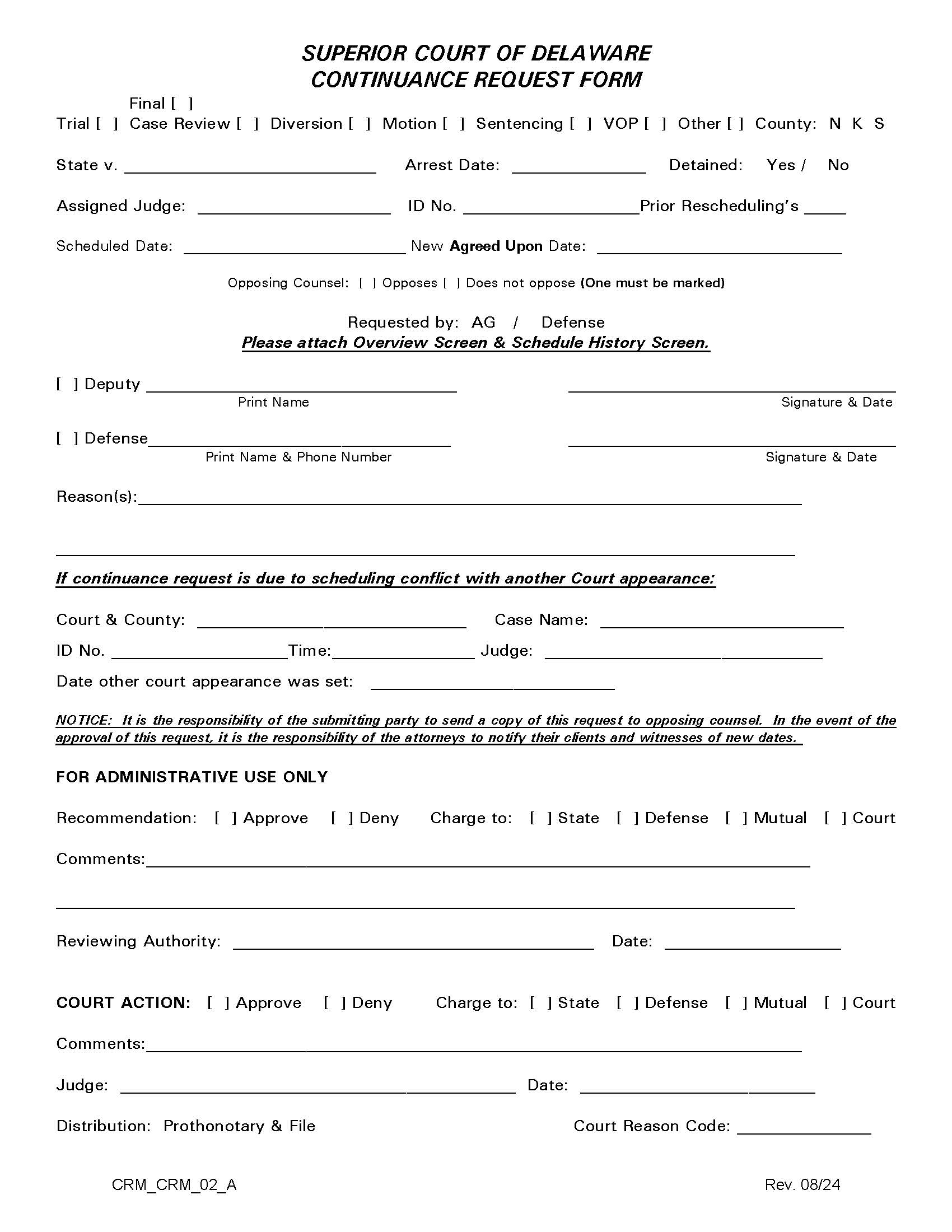 Continuance Request {CRM-CRM-02-A} | Pdf Fpdf Docx | Delaware