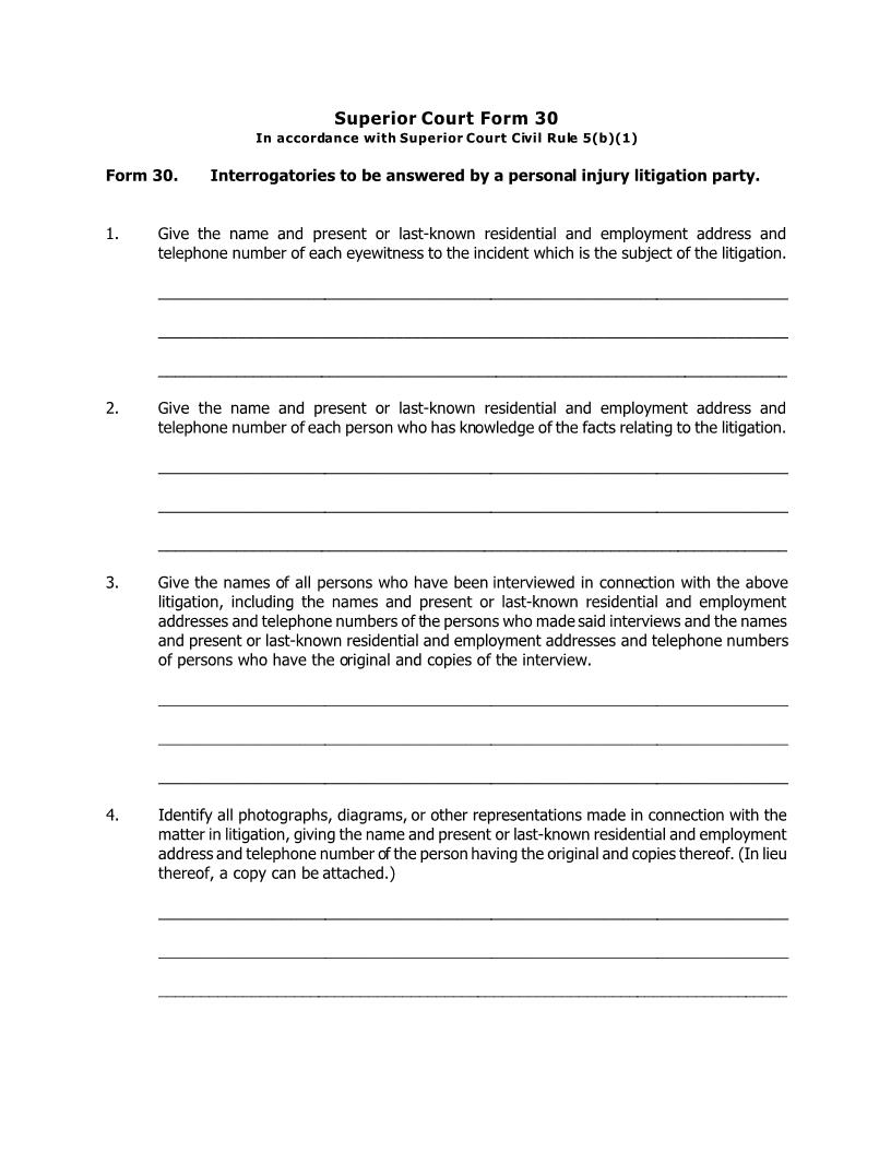 Form 30 (Civil Rule 5(b)(1))-Interrogatories Personal Injury {CIV-CIV-01-A} | Pdf Fpdf Docx | Delaware