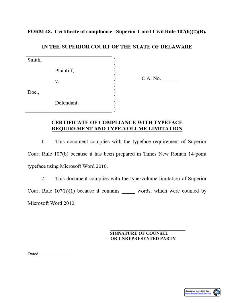 Form 48-Rule 107(h)(2)(B) {CIV_CIV_09_A} | Pdf Fpdf Docx | Delaware
