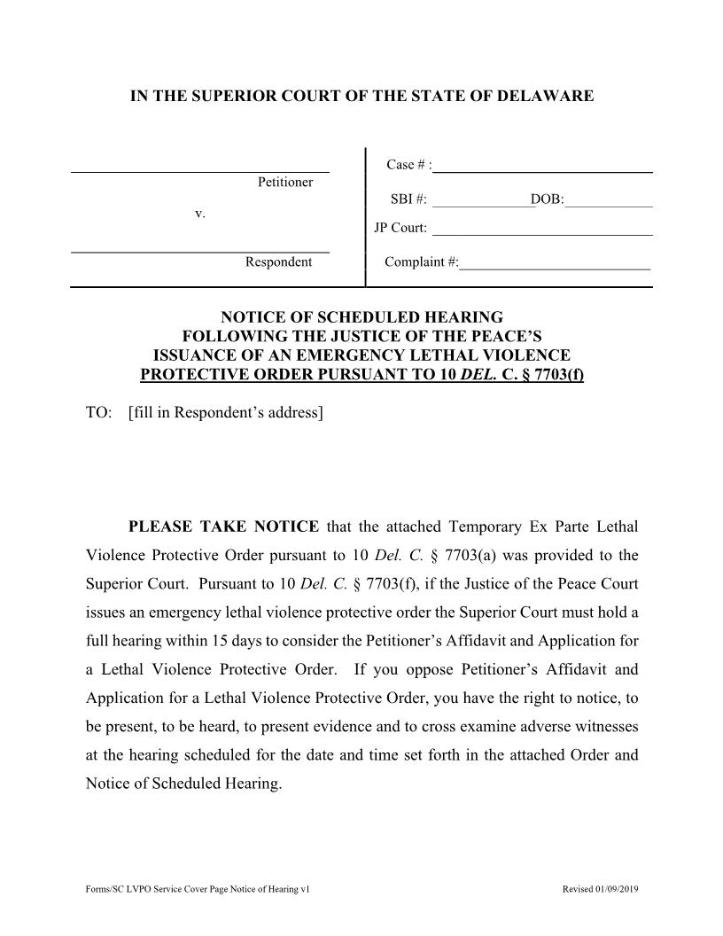 HB 222 Cover Document To Be Served With Order {CIV_LPO_01_A} | Pdf Fpdf Docx | Delaware