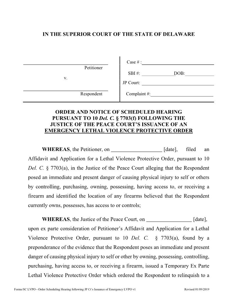 HB 222 Order And Notice Of Scheduled Hearing Following JP Ct Issuance {CIV_LPO_02_A} | Pdf Fpdf Docx | Delaware