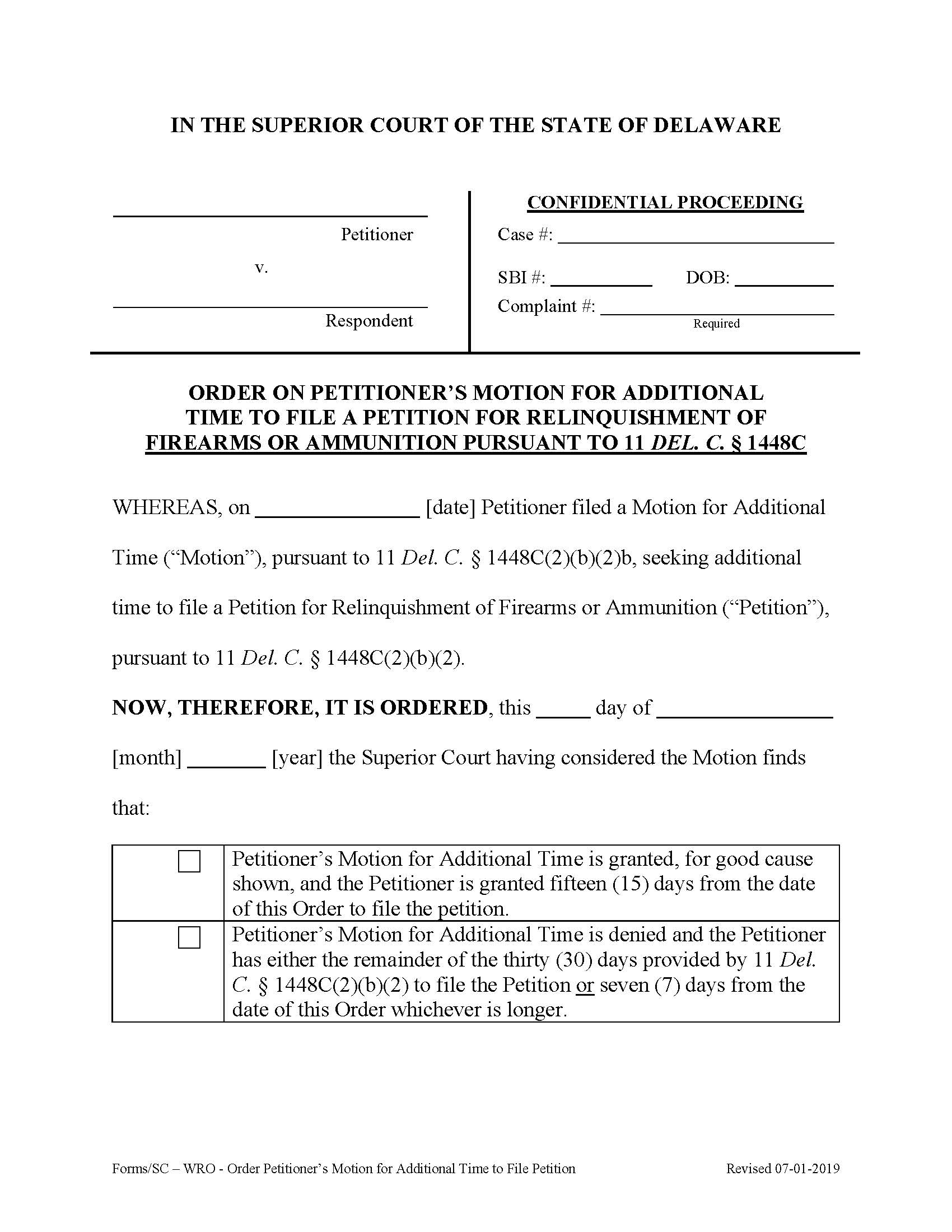 HB 302 Order On Petitioners Motion For Additional Time To File Petition {CIV_WRO_03_A} | Pdf Fpdf Docx | Delaware