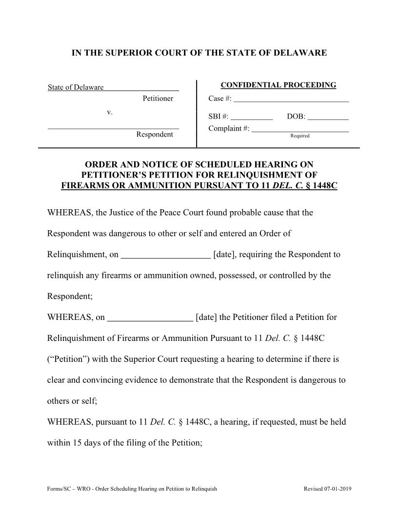 HB 302 Order To Schedule Hearing On Petition WRO {CIV_WRO_05_A} | Pdf Fpdf Docx | Delaware