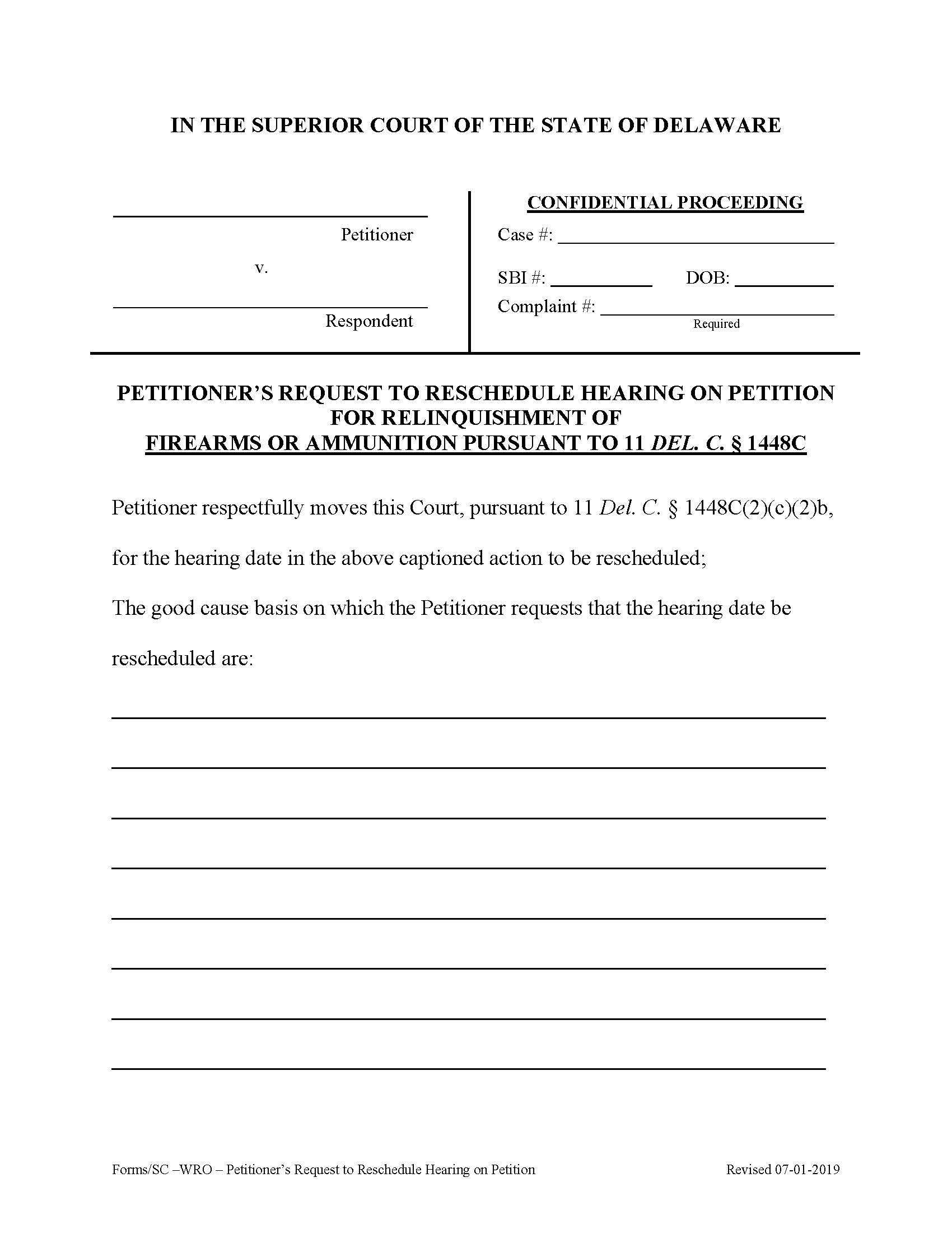 HB 302 Petitioners Request To Reschedule Hearing On Petition WRO {CIV_WRO_08_A} | Pdf Fpdf Docx | Delaware