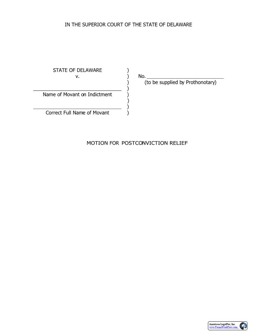 Post Conviction Relief (Motion For Postconviction Relief) {CRM_CRM_05_A} | Pdf Fpdf Docx | Delaware