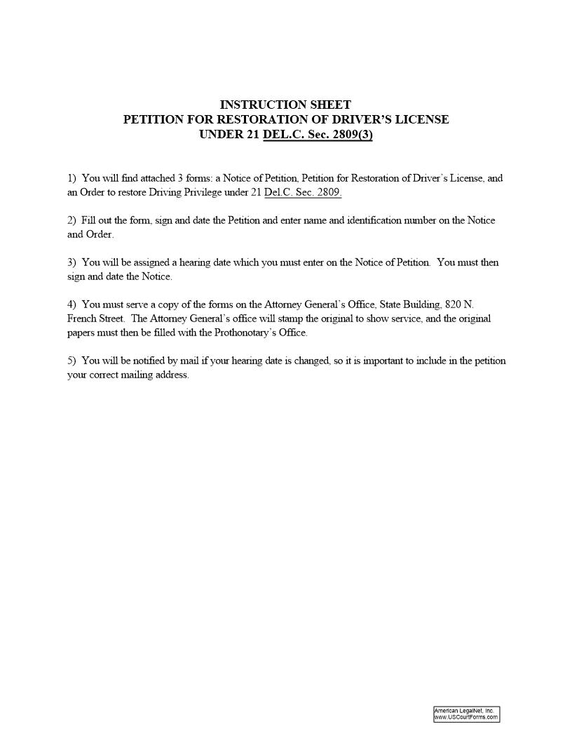 Restoration Of Drivers License-Petition With Instructions {CRM-CRM-01-A} | Pdf Fpdf Docx | Delaware