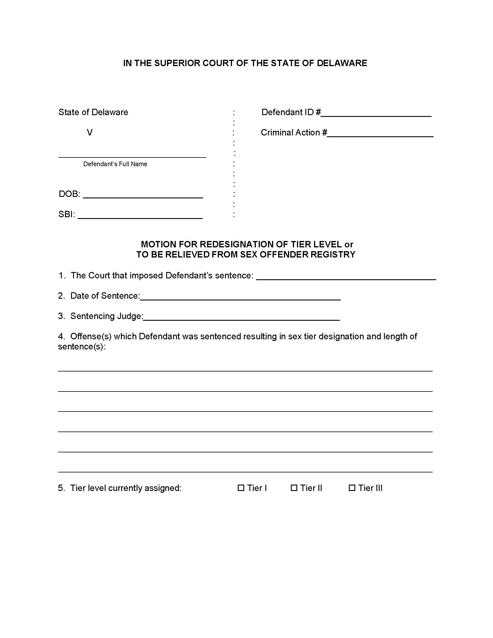Sex Offender Tier Redesignation Or Relief {CRM_CRM_04_A} | Pdf Fpdf Docx | Delaware