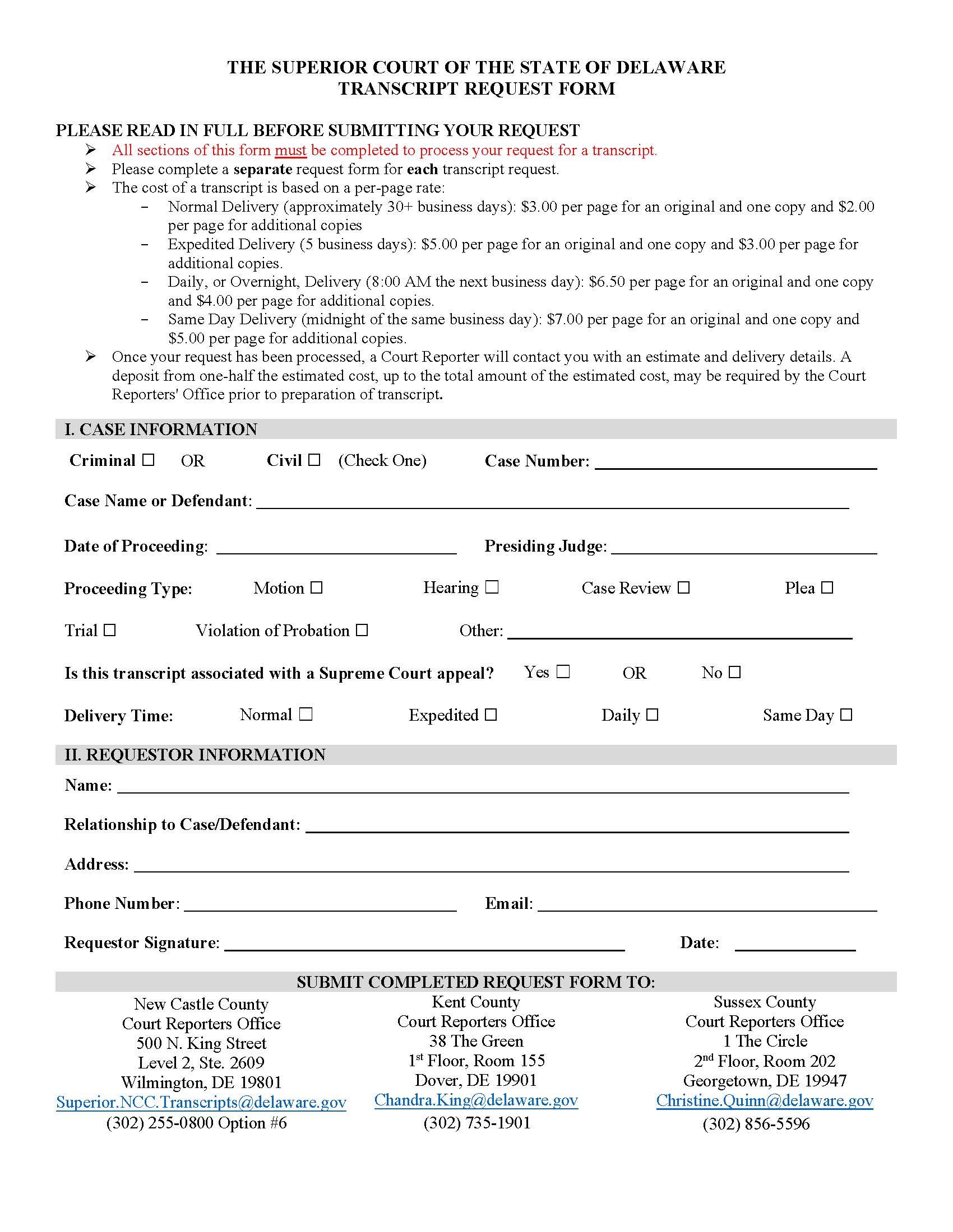 Transcript Request Form {CRP_GEN_01_A} | Pdf Fpdf Docx | Delaware