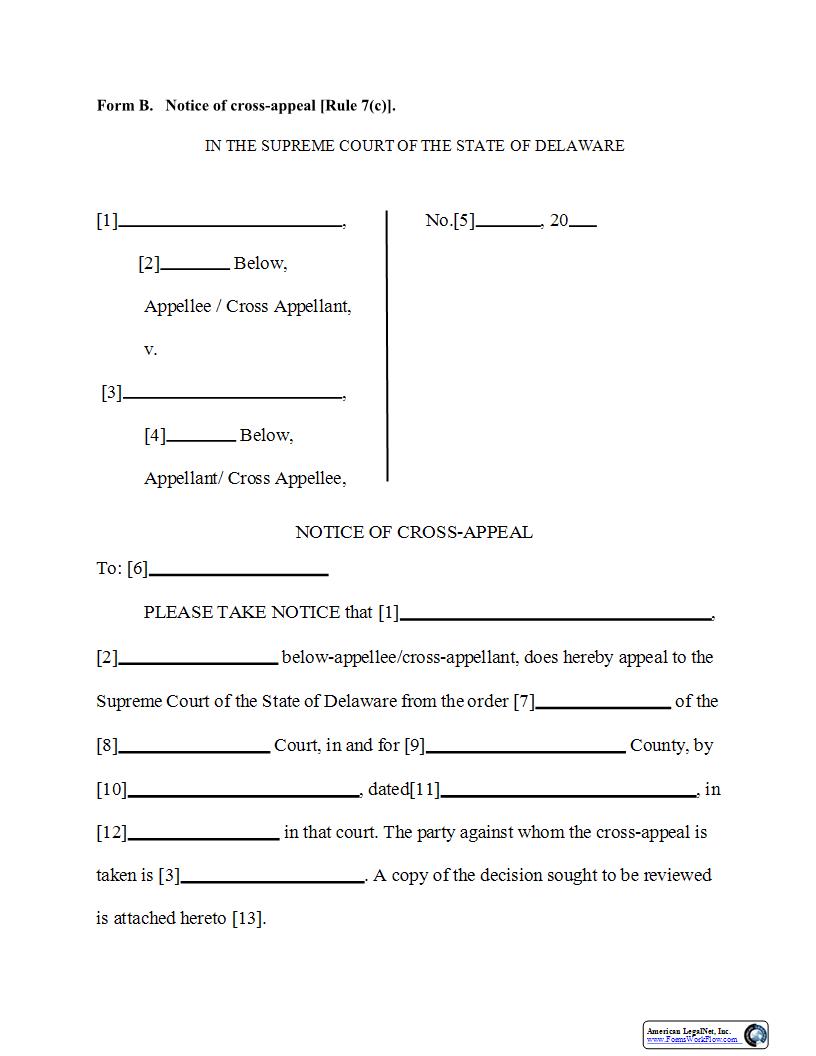 Form B Notice Of Cross-Appeal (Rule 7(c)) {Form B} | Pdf Fpdf Docx | Delaware