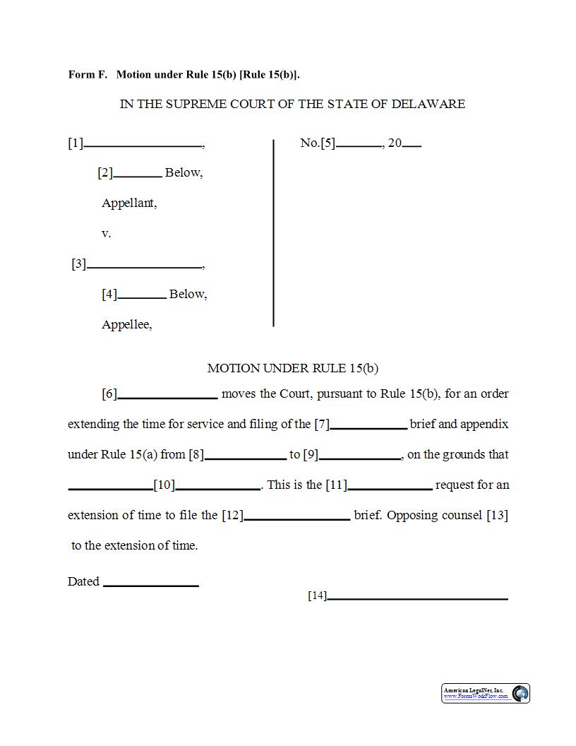 Form F Motion Under Rule 15(b) {Form F} | Pdf Fpdf Doc Docx | Delaware