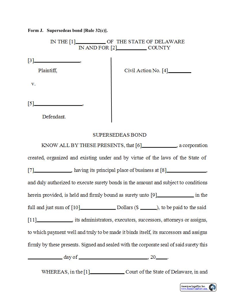 Form J Supersedas Bond (Rule 32(c)) {Form J} | Pdf Fpdf Doc Docx | Delaware