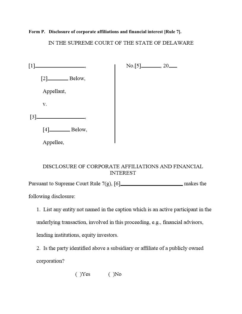 Form P-Disclosure Of Corporate Affiliations And Financial Interest {Form P} | Pdf Fpdf Doc Docx | Delaware