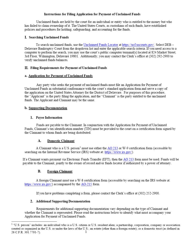 Application For Release Of Unclaimed Funds (Proposed Order-Approving Proposed Order-Denying) {127} | Pdf Fpdf Docx | Delaware