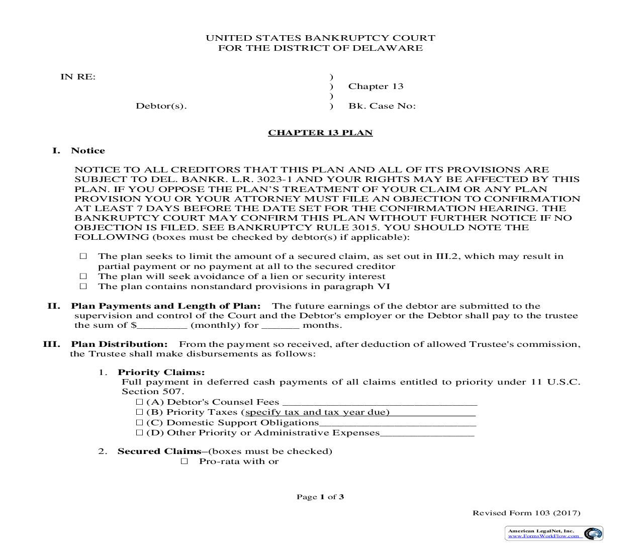 Chapter 13 Plan {103} | Pdf Fpdf Doc Docx | Delaware