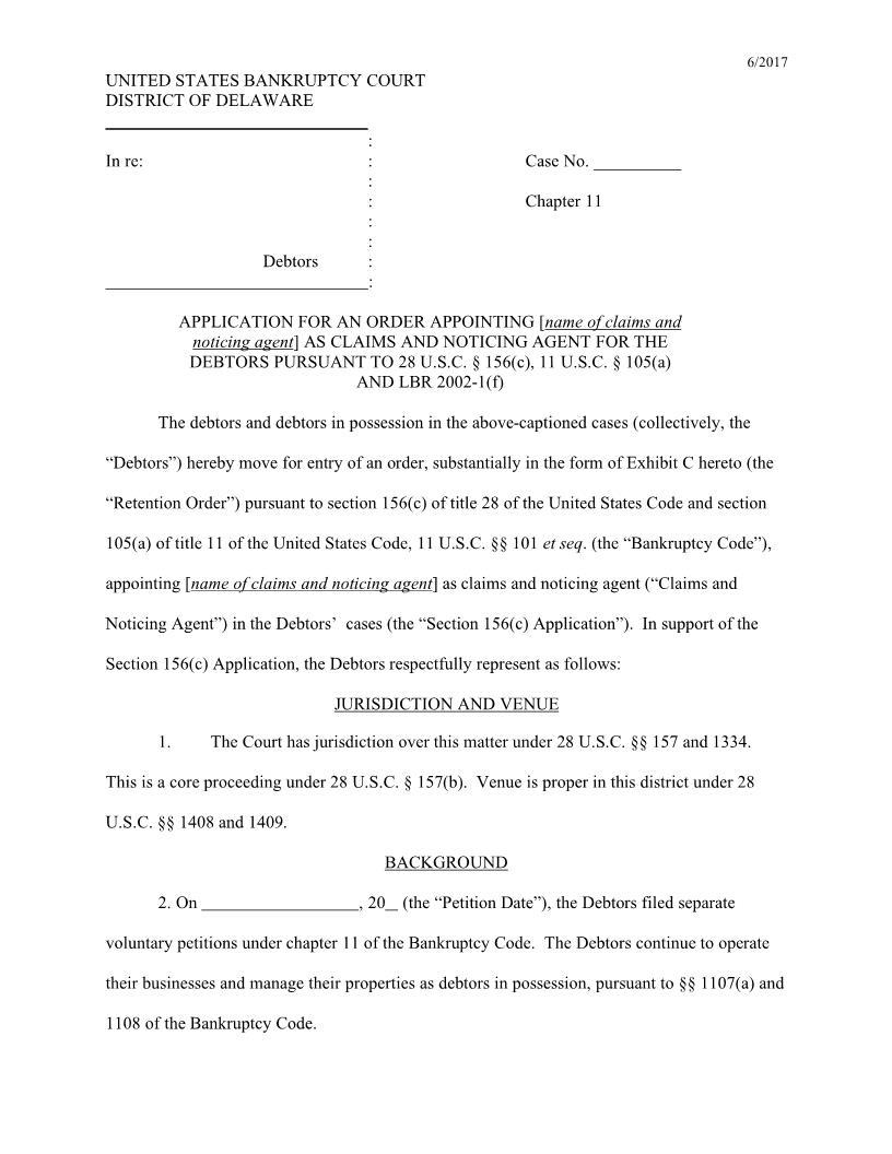 Claims Agent Retention Application {134} | Pdf Fpdf Doc Docx | Delaware