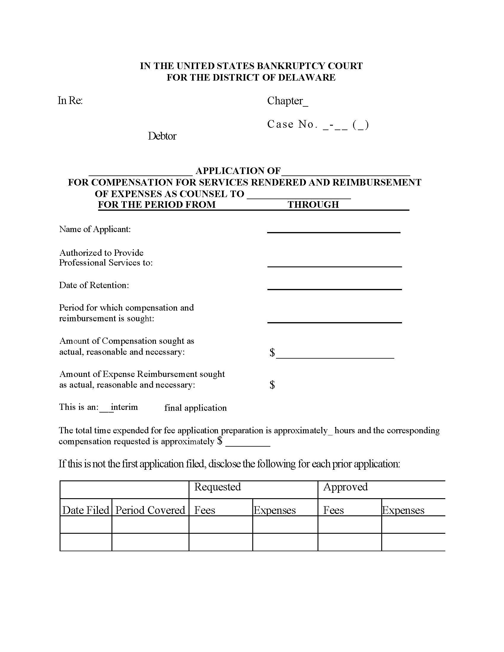 Fee Application Cover Sheet {101} | Pdf Fpdf Doc Docx | Delaware