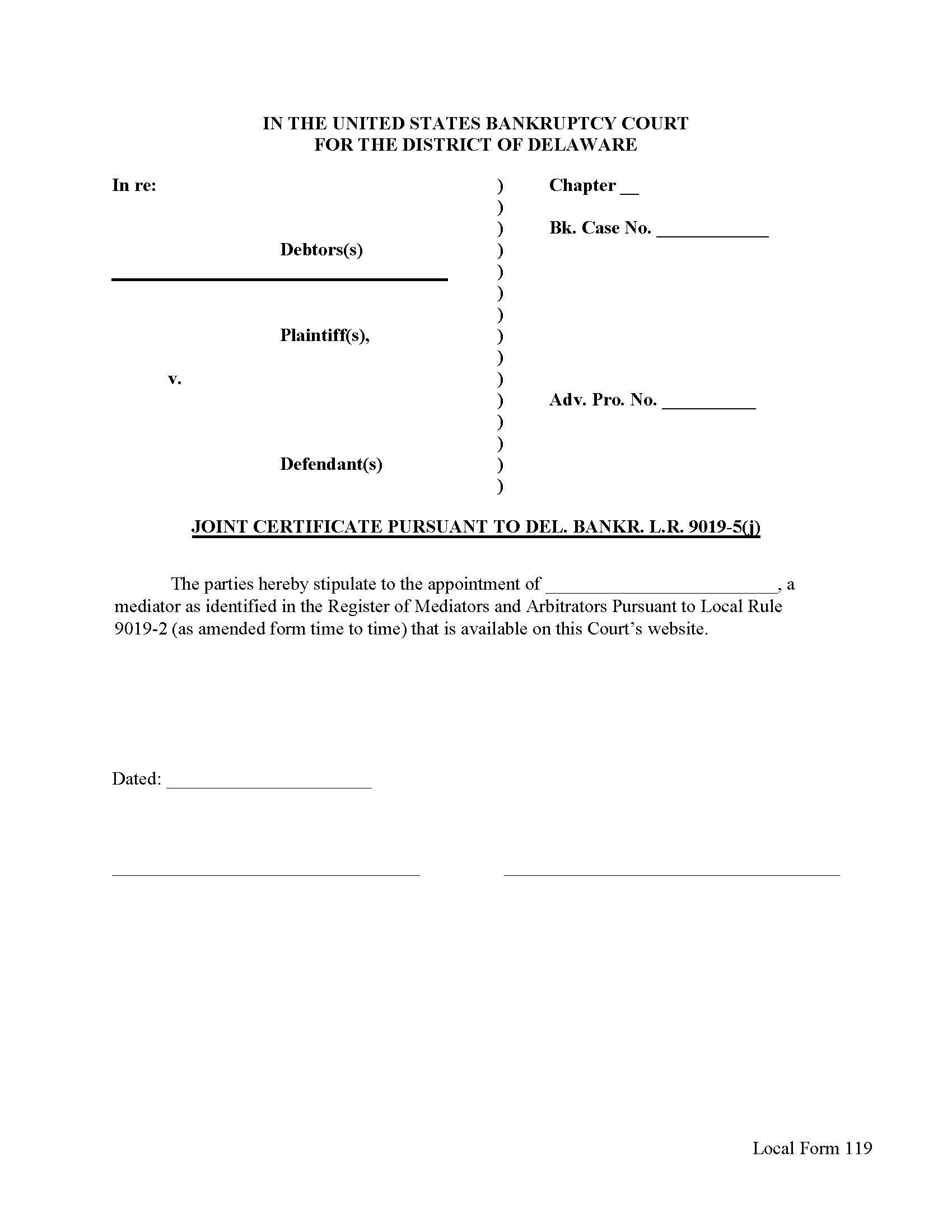 Joint Certificate (Stipulation To Appoint A Mediator) {119} | Pdf Fpdf Doc Docx | Delaware