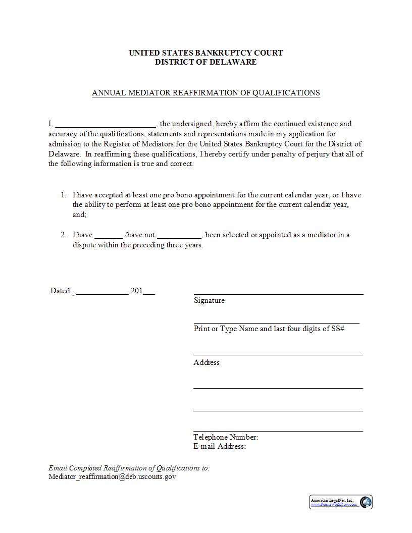 Mediator Reaffirmation Of Qualifications {125} | Pdf Fpdf Doc Docx | Delaware