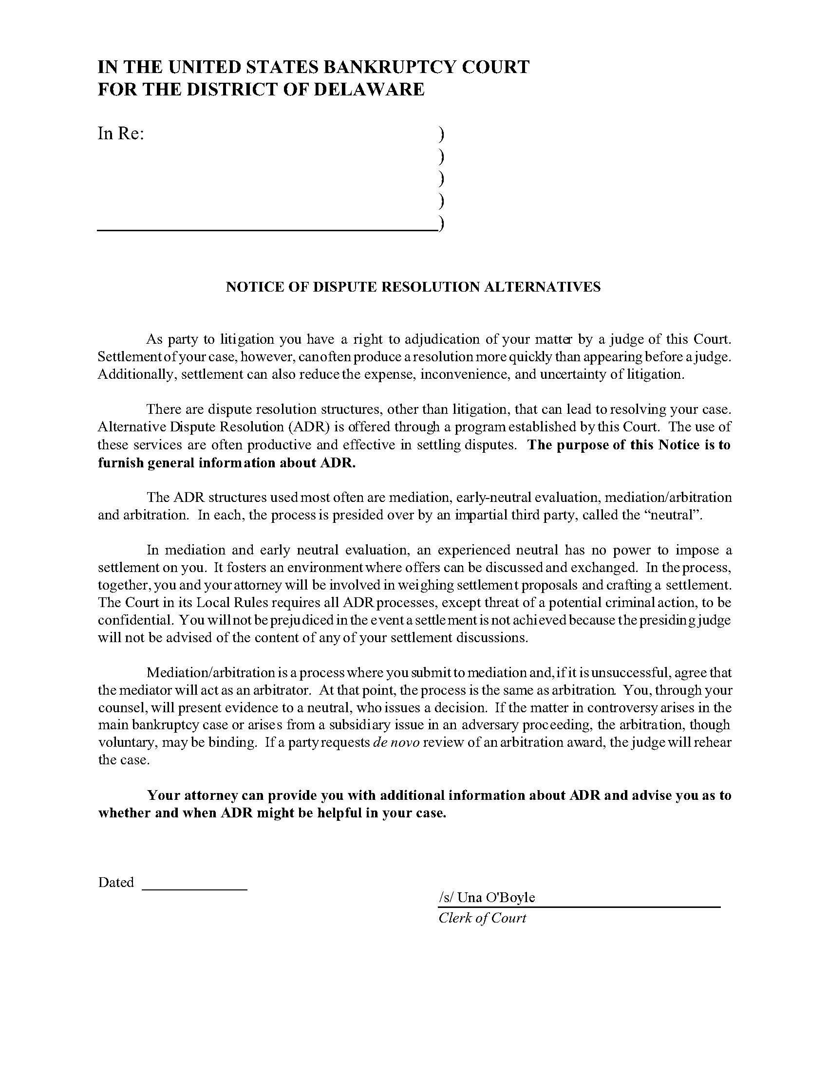 Notice Of Dispute Resolution Alternatives {110B} | Pdf Fpdf Doc Docx | Delaware