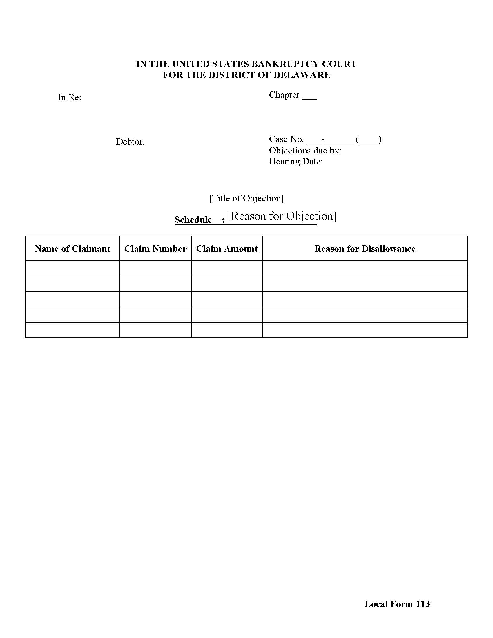 Notice Of Objection To Claim {113} | Pdf Fpdf Doc Docx | Delaware