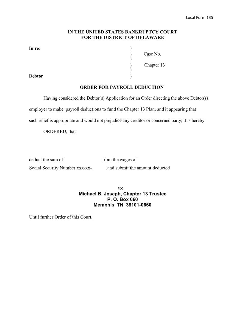 Proposed Wage Order (For Payroll Deduction) {135} | Pdf Fpdf Doc Docx | Delaware