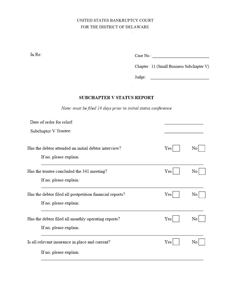 Subchapter V Status Report {136} | Pdf Fpdf Docx | Delaware