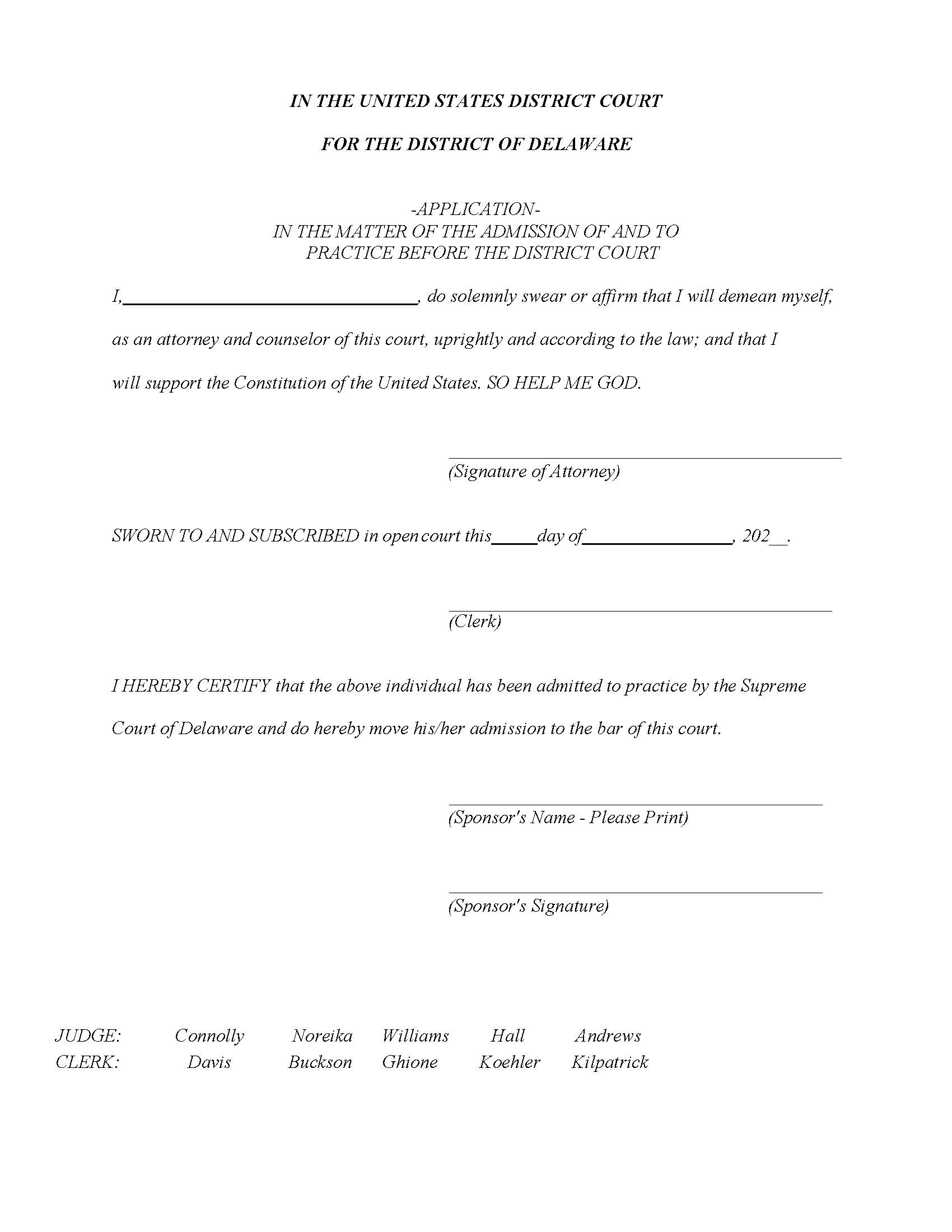Attorney Admission Application | Pdf Fpdf Docx | Delaware
