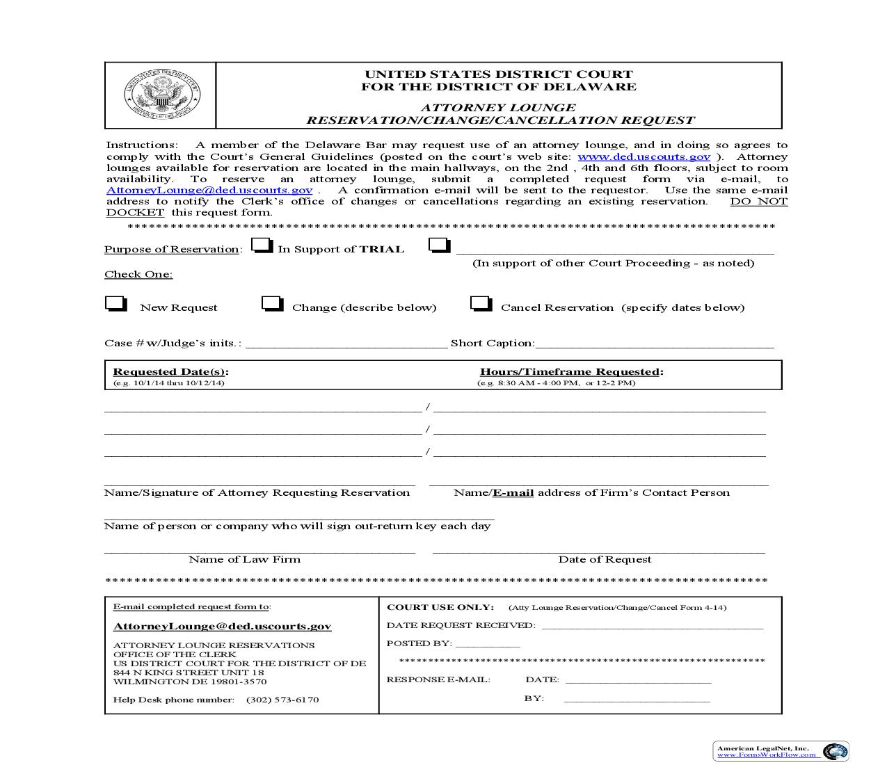 Attorney Lounge Reservation Request | Pdf Fpdf Doc Docx | Delaware