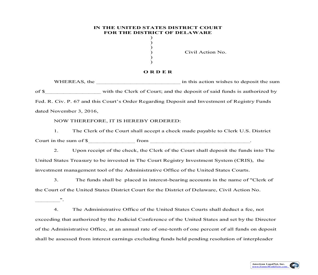 Deposit Order | Pdf Fpdf Doc Docx | Delaware