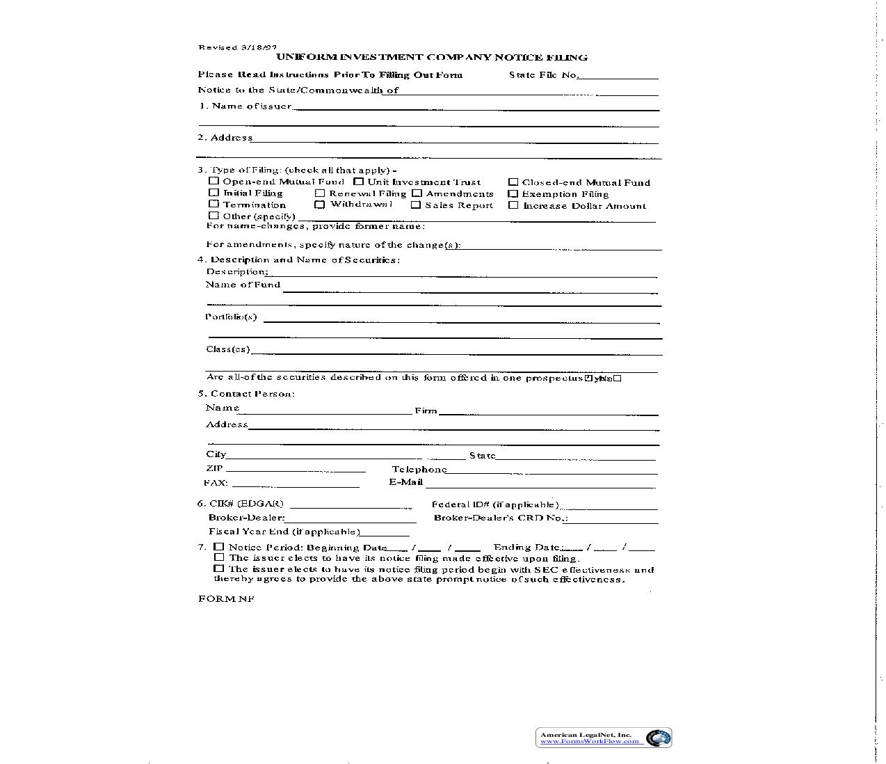 Uniform Investment Company Notice Filing | Pdf Fpdf Doc Docx | Delaware