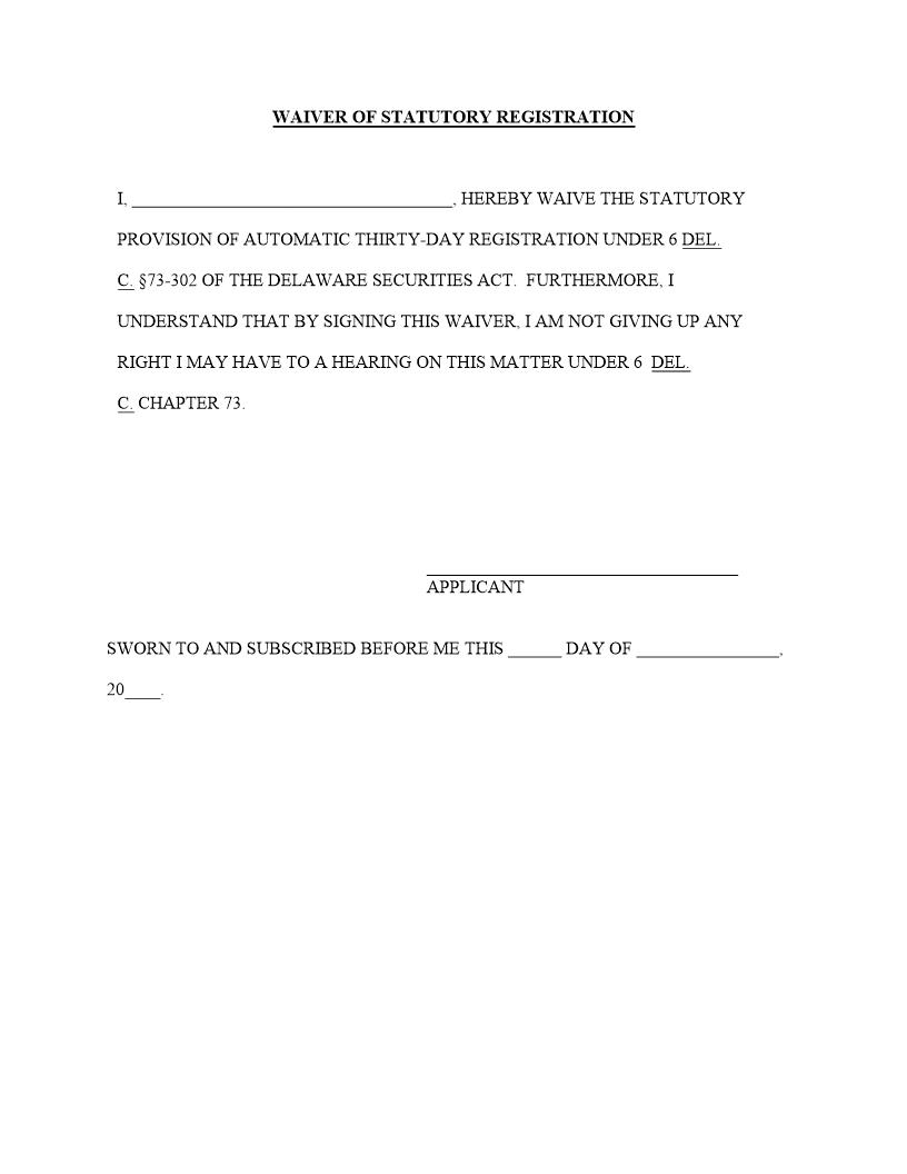 Waiver Of Statutory Registration | Pdf Fpdf Doc Docx | Delaware