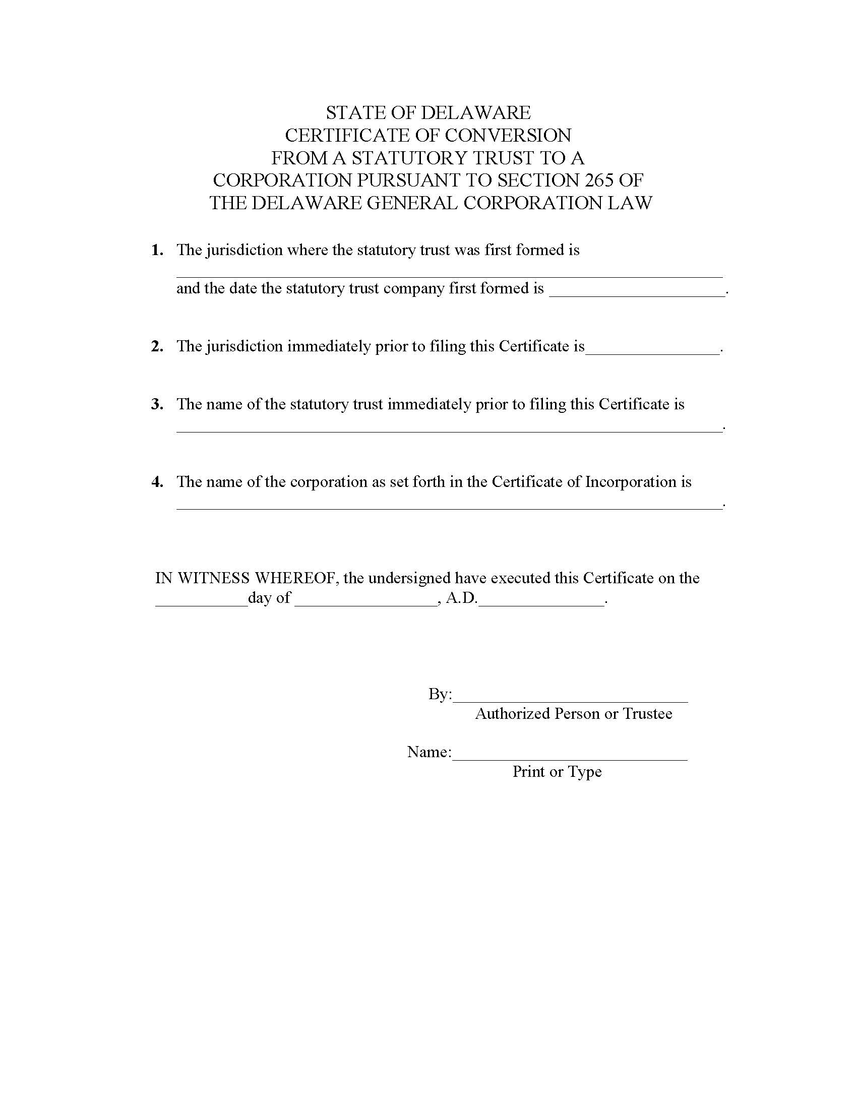 Certificate Of Conversion (DE Or Non-DE ST To DE Corp) | Pdf Fpdf Doc Docx | Delaware