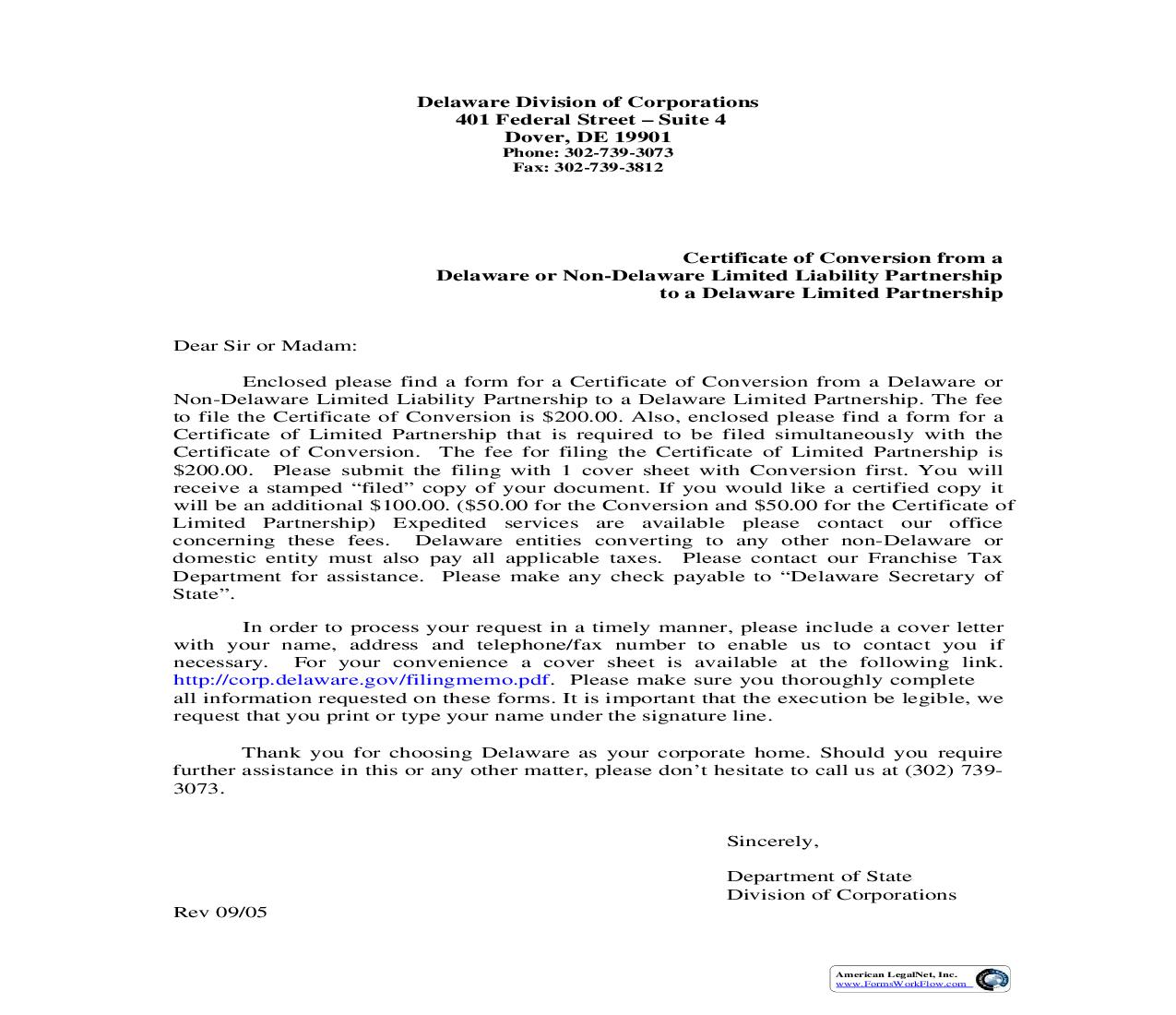 Certificate Of Conversion From Limited Liability Partnership To Limited Partnership | Pdf Fpdf Doc Docx | Delaware