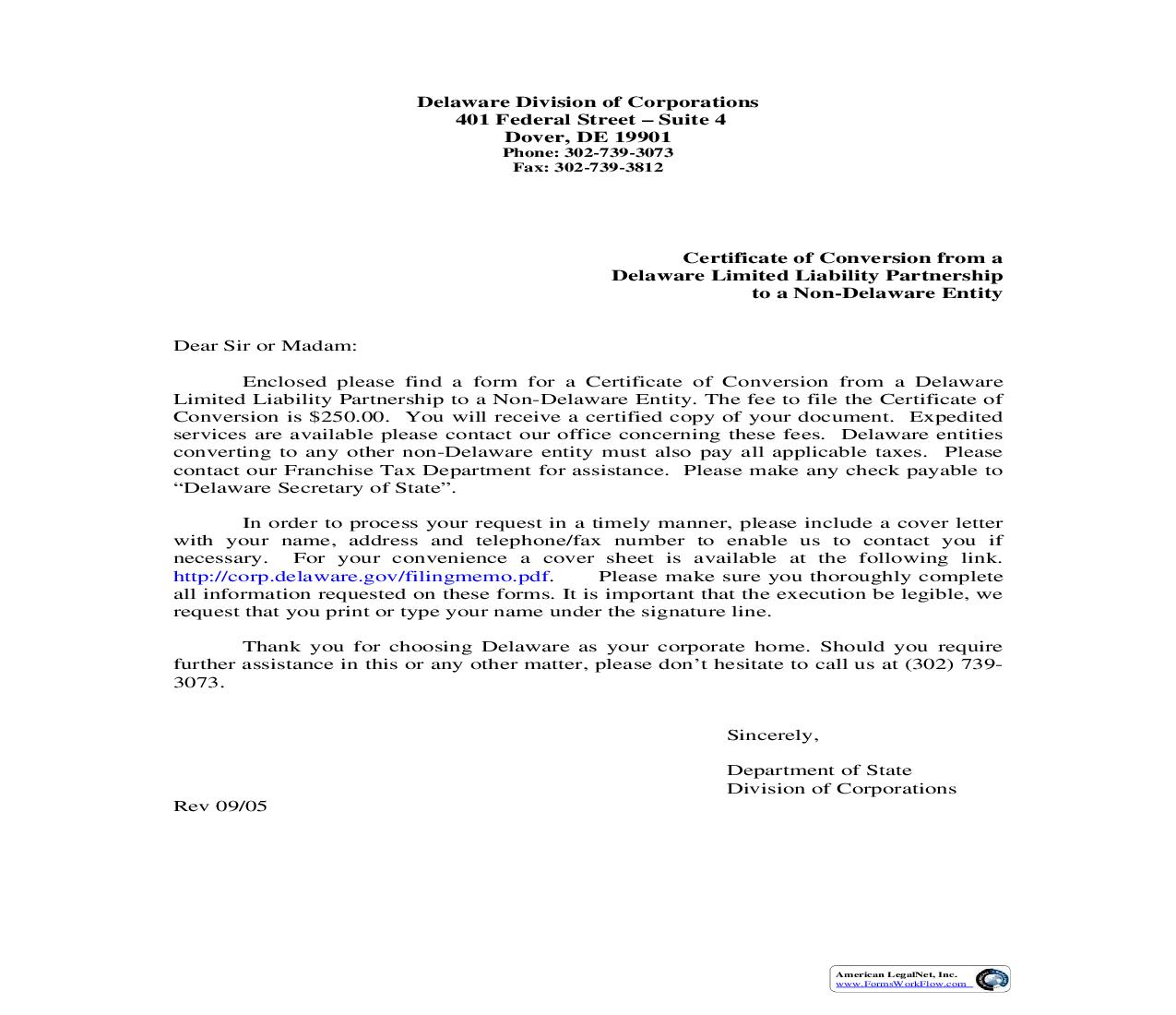 Certificate Of Conversion From Limited Liability Partnership To Non-Delaware Entity | Pdf Fpdf Doc Docx | Delaware