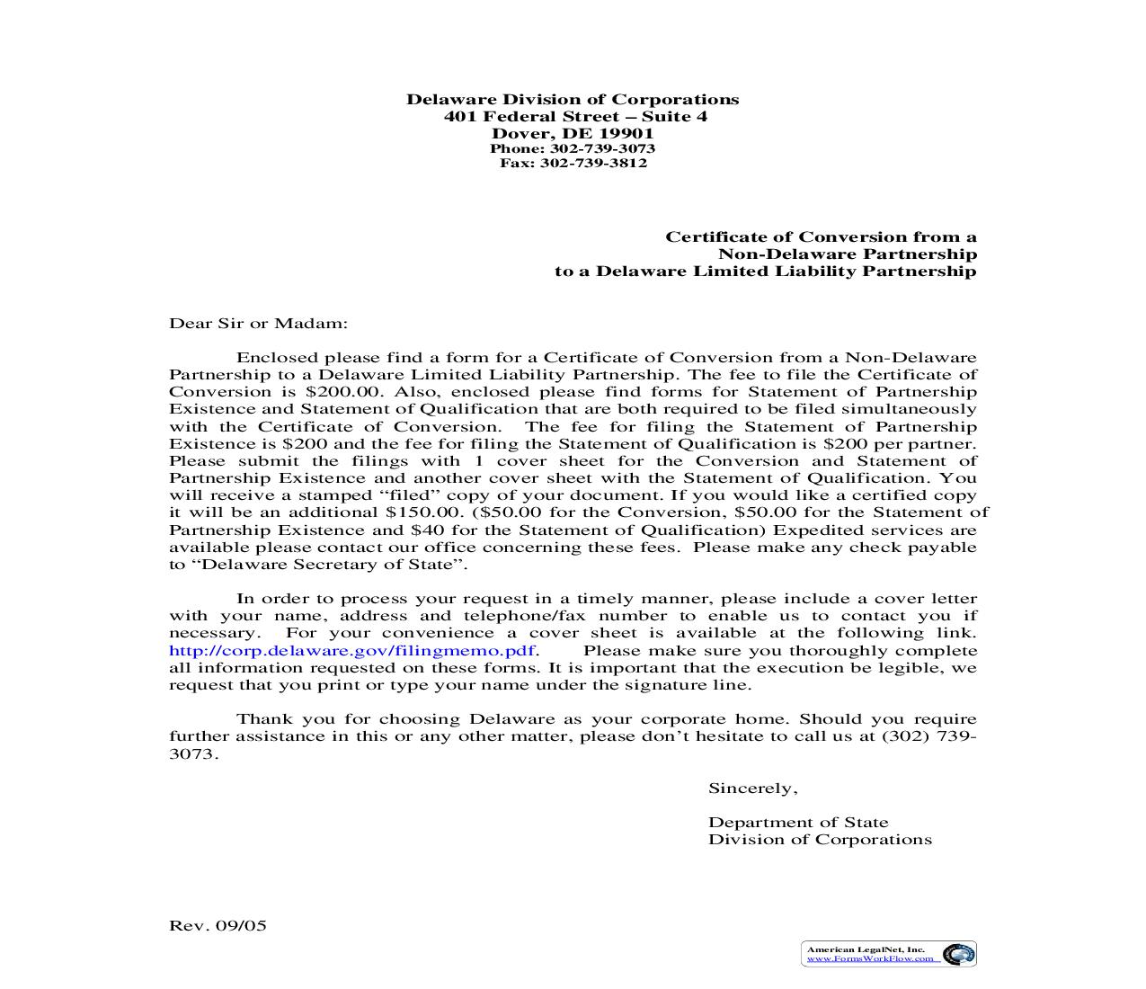 Certificate Of Conversion From Non-Delaware Partnership To Limited Liability Partnership | Pdf Fpdf Doc Docx | Delaware