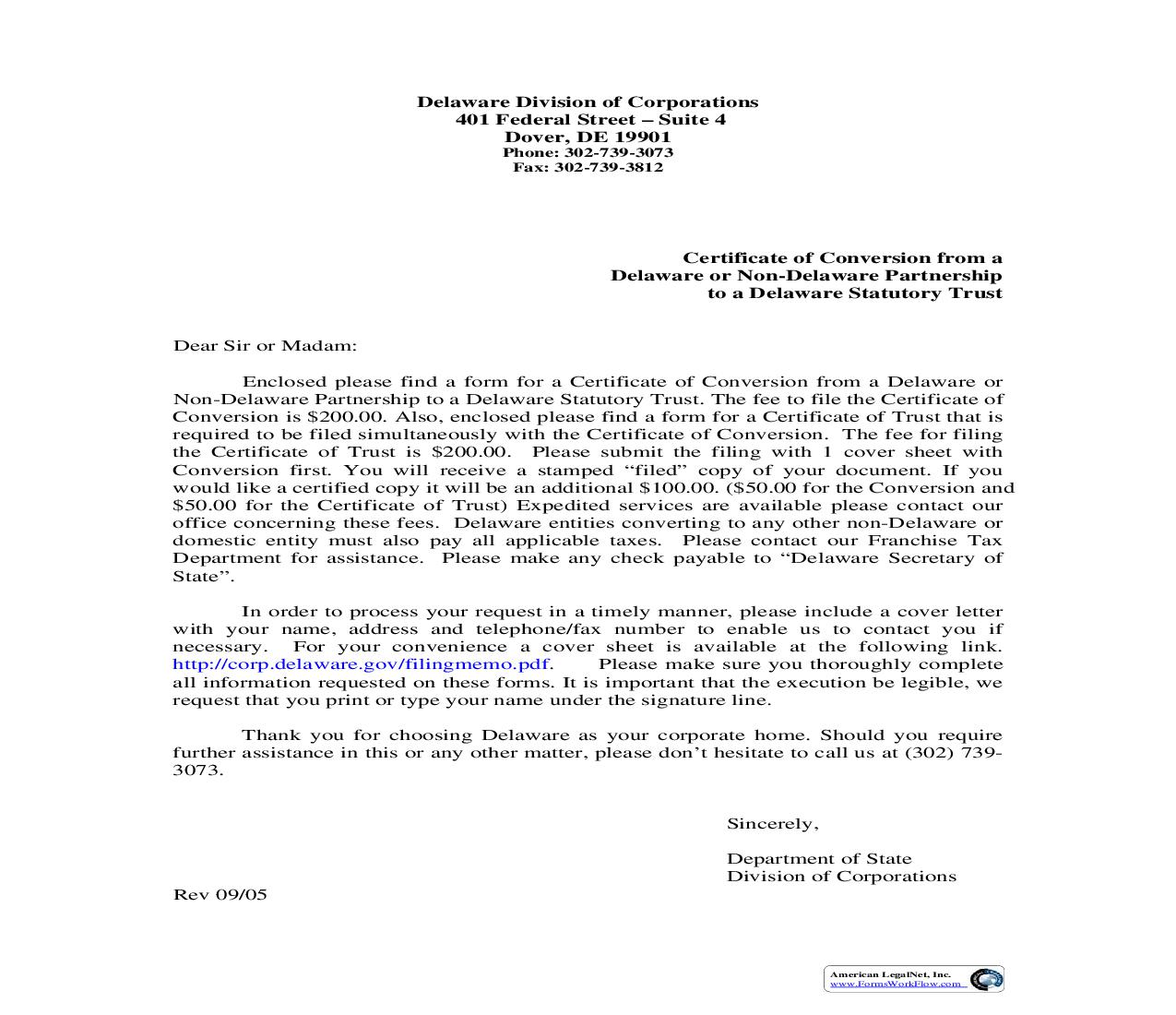 Certificate Of Conversion From Partnership To Statutory Trust | Pdf Fpdf Doc Docx | Delaware