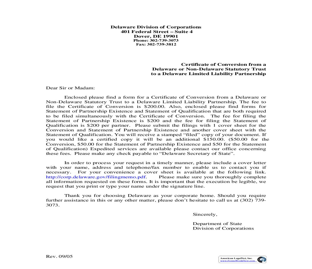 Certificate Of Conversion From Statutory Trust To Limited Liability Partnership | Pdf Fpdf Doc Docx | Delaware