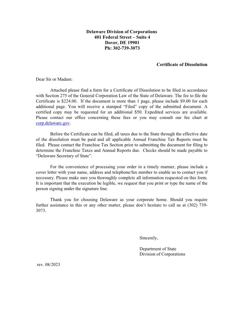 Dissolution-Section 275 (Corporations) | Pdf Fpdf Doc Docx | Delaware