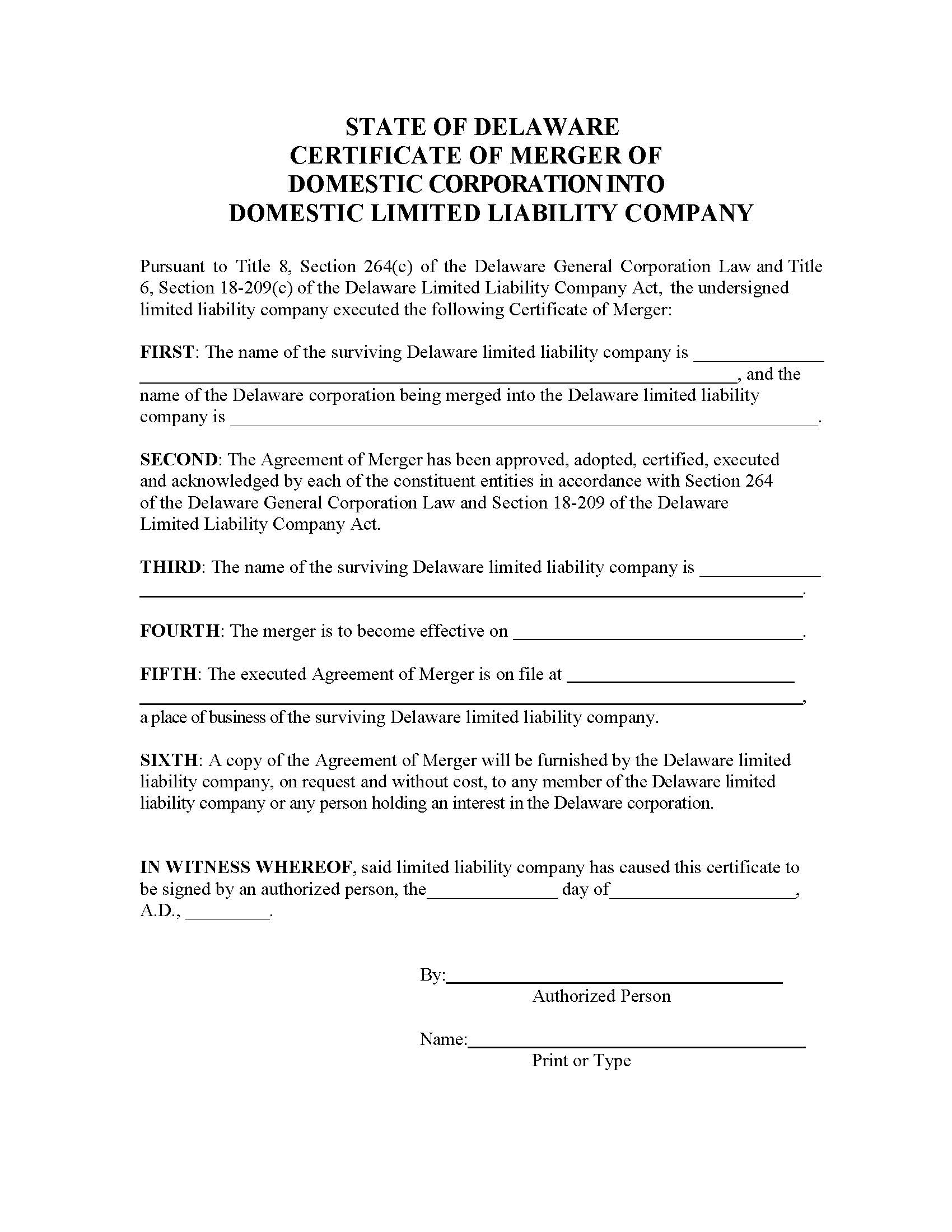 Certificate Of Merger (DE Corp Into DE LLC) | Pdf Fpdf Doc Docx | Delaware