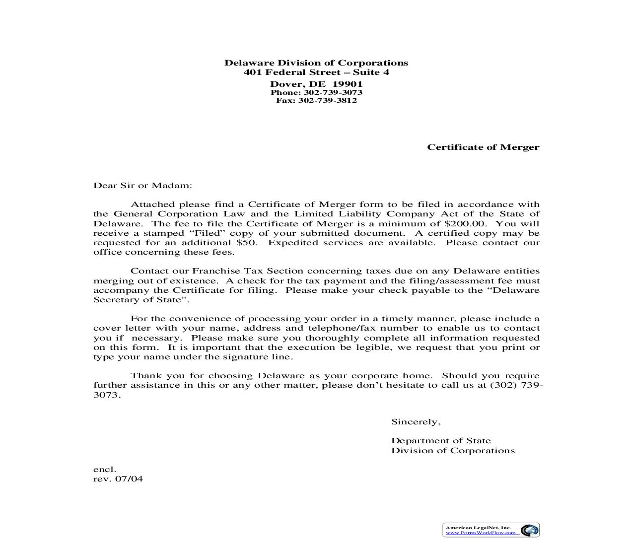 Certificate Of Merger Of Domestic Limited Liability Company Into Foreign Corporation | Pdf Fpdf Doc Docx | Delaware