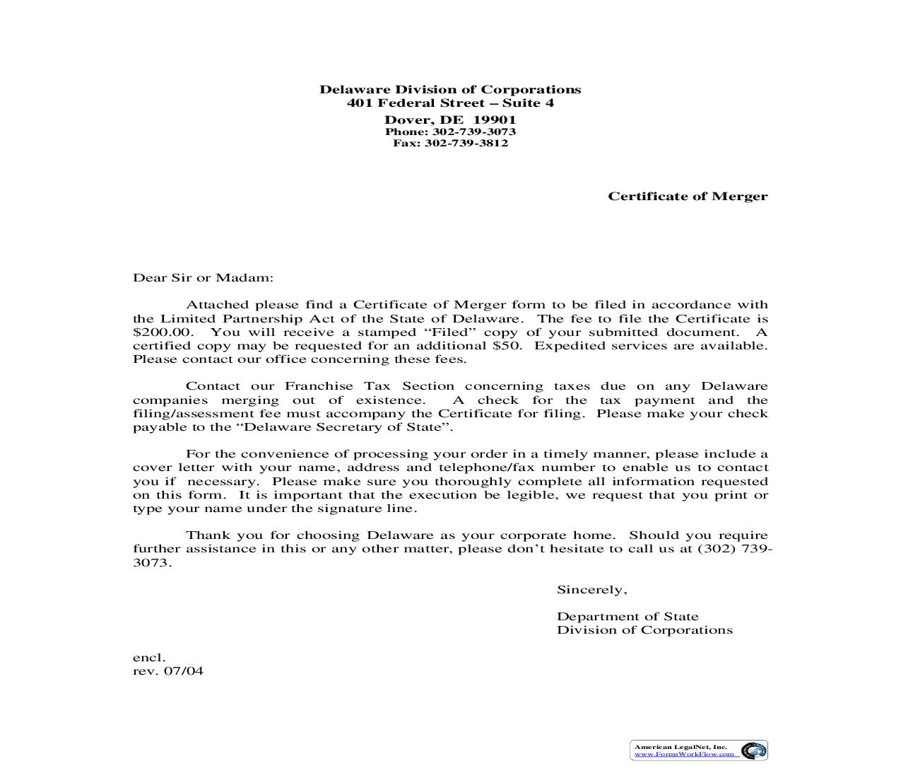 Certificate Of Merger Of Foreign Limited Partnership Into Domestic Limited Partnership | Pdf Fpdf Doc Docx | Delaware