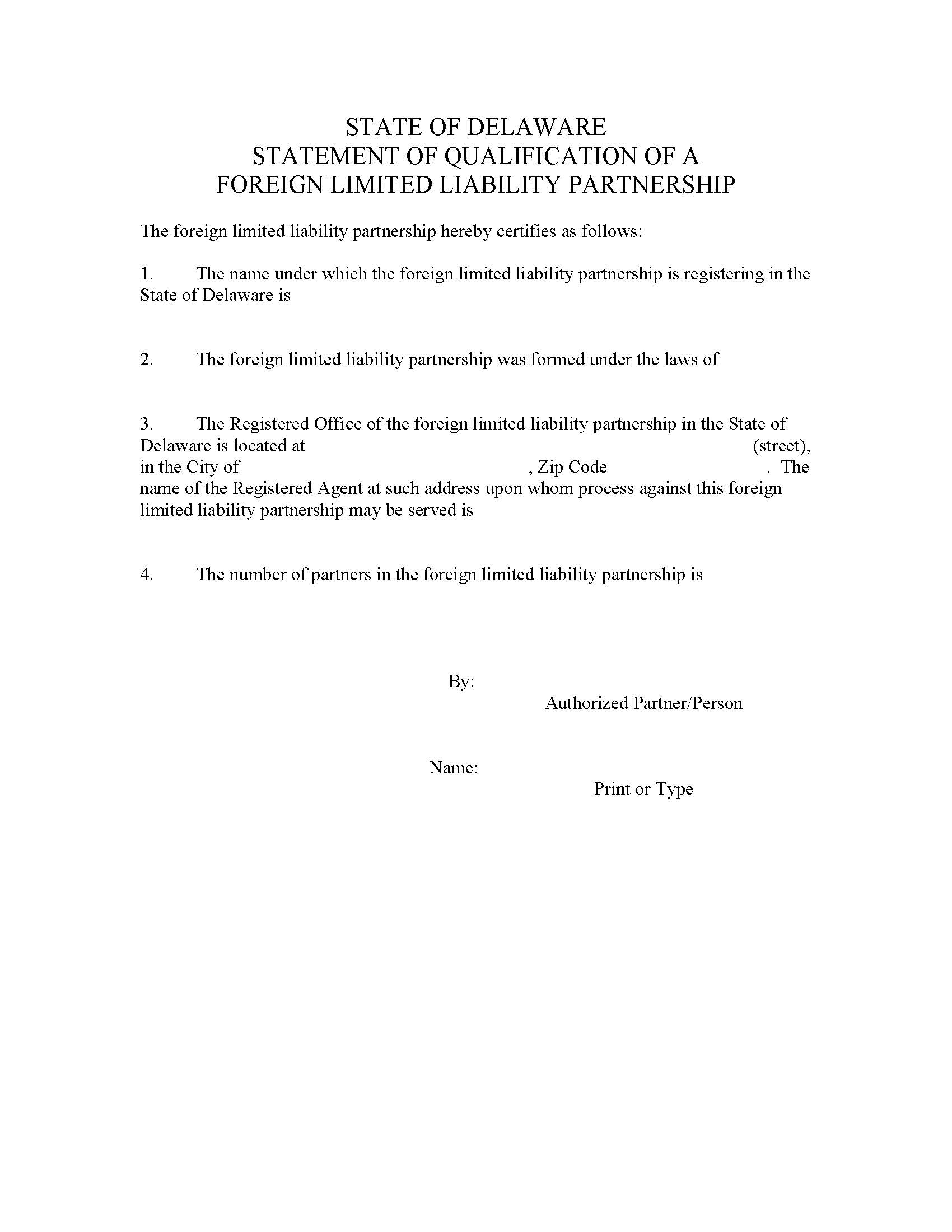 Foreign Limited Liability Partnership (Statement Of Qualification) | Pdf Fpdf Docx | Delaware