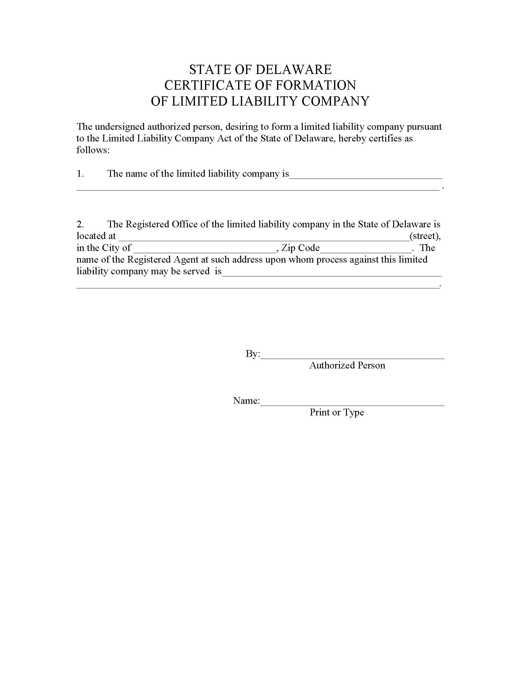 Limited Liability Company Formation | Pdf Fpdf Doc Docx | Delaware